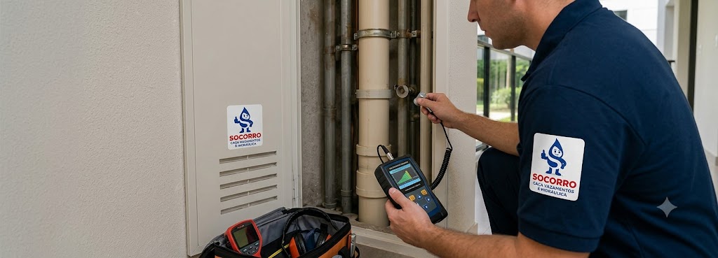 Profissional realizando Caça Vazamento de Água (Detecção Eletrônica) em Biguaçu