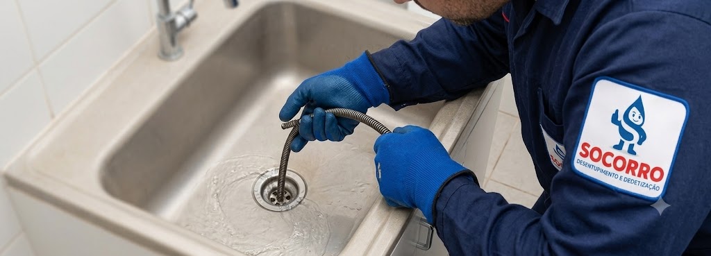 Profissional realizando Desentupimento de Esgoto, Pias, Ralos e Vasos Sanitários em Biguaçu