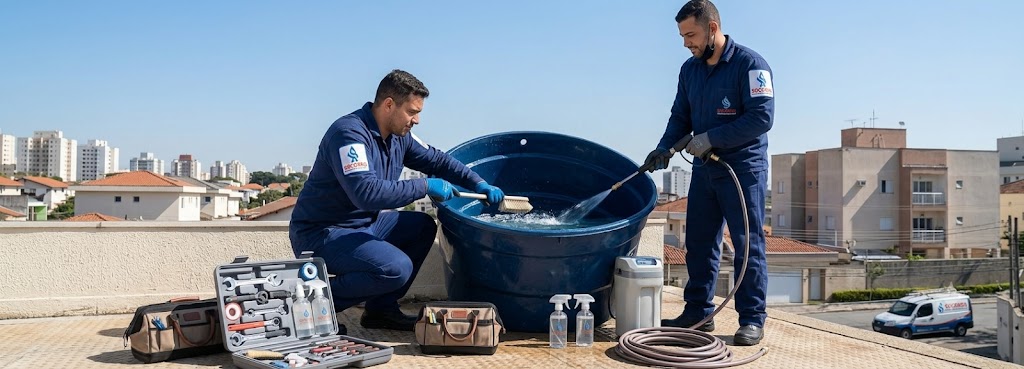 Profissional realizando Limpeza e Higienização de Caixas D'água em Biguaçu